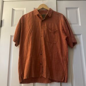 Flyshacker Men's Large Cotton Short Sleeve Button Up Shirt Orange Textured